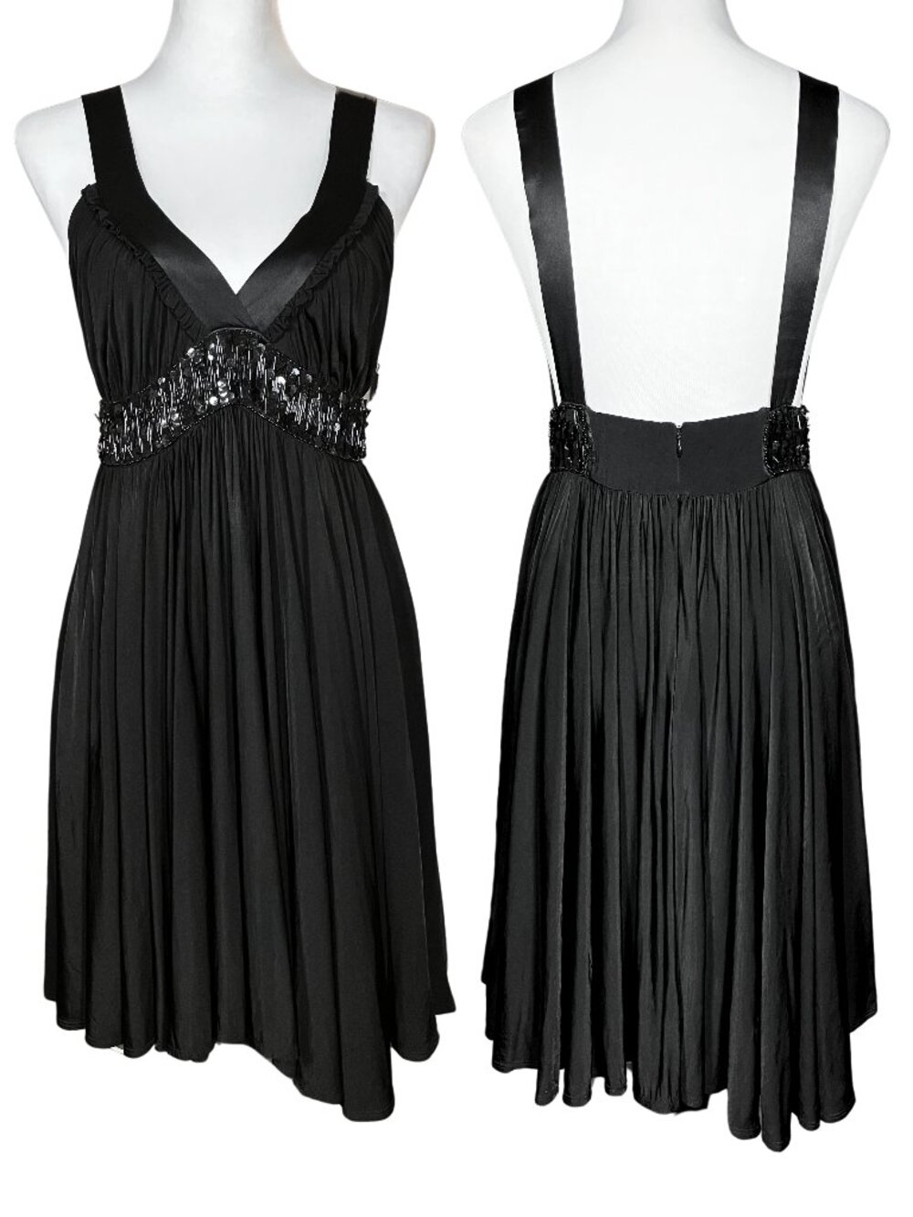 90s Y2K Vintage Bebe Backless Black Midi Dress. S/M. Cocktail Party Beaded Prom